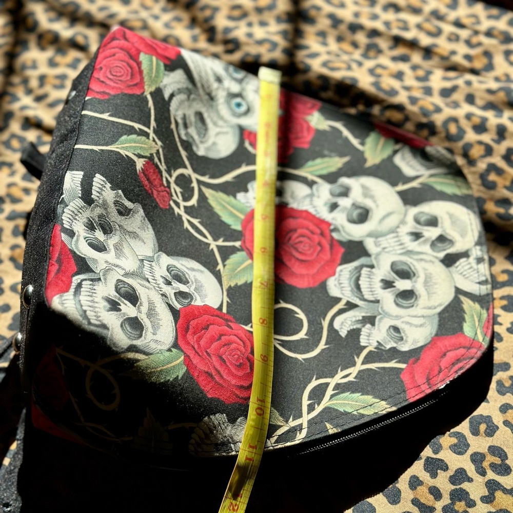 Skull and Rose Patterned Backpack - Picture 12 of 12